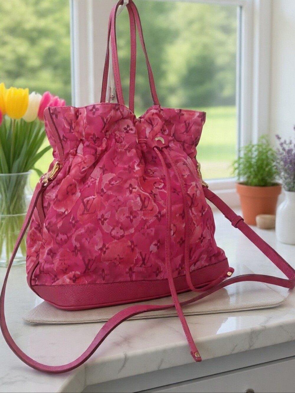 Louis Vuitton Noefull MM Ikat Floral Nylon Pink Bucket Tote✨️ Limited Edition - Picture 4 of 17